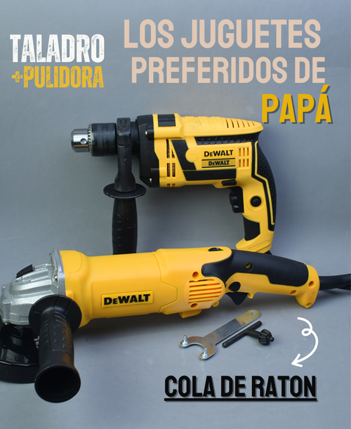 Combo DeWALT™: Taladro percutor 1/2" + Pulidora tipo cola de ratón. 🎁 ¡Obsequio de discos y brocas para las primeras 20 compras!