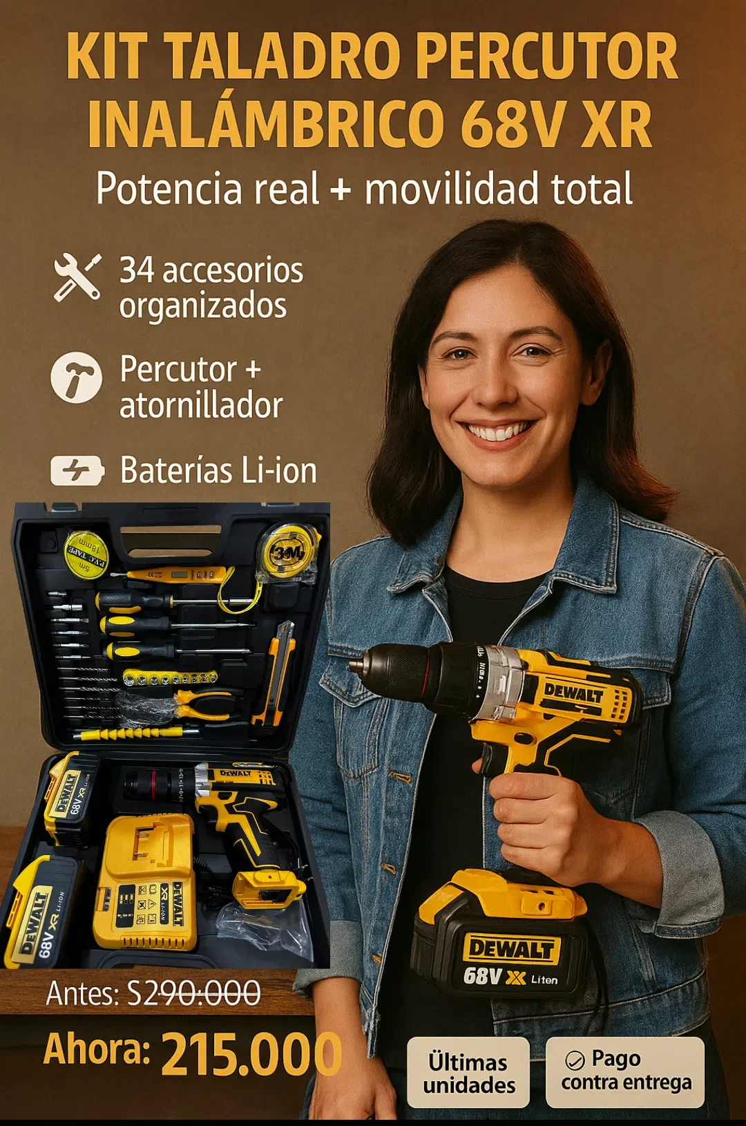 🔥 Potencia Real 68V | 1/2" Mandril Metálico 💪 + 34 Accesorios Premium 🧰