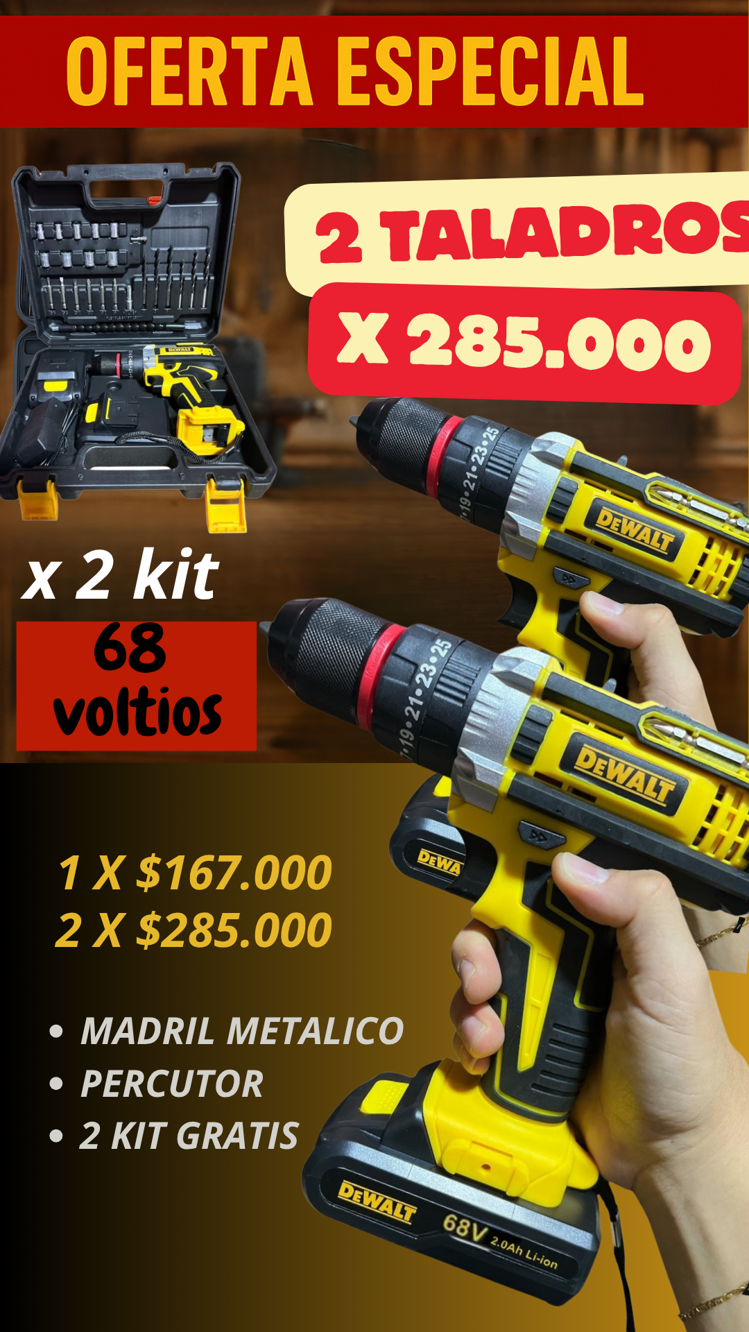 💪 Potencia DEWALT 68V – percutor madril metalico de acero⚙️