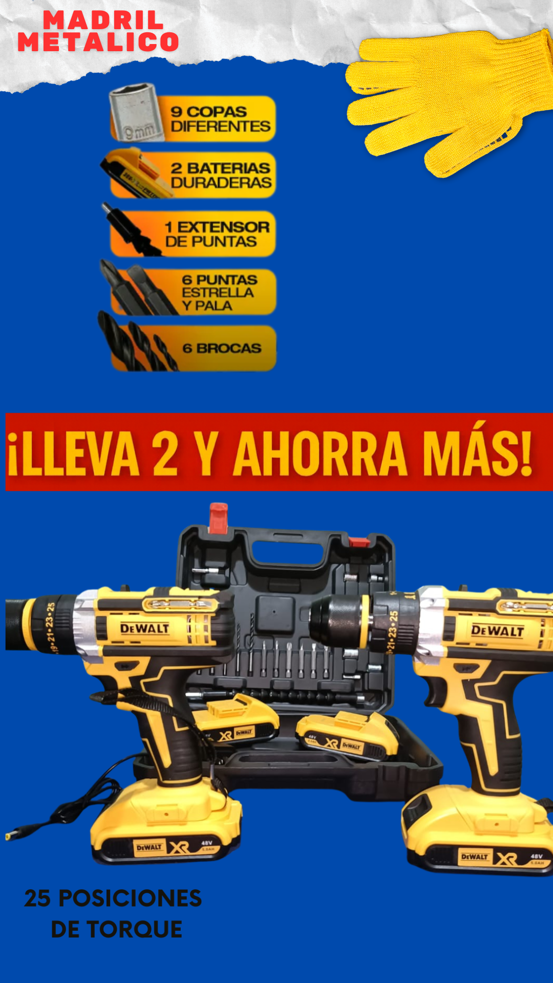 48V Power Pro: Taladro Percutor con Mandril Metálico y Kit Completo