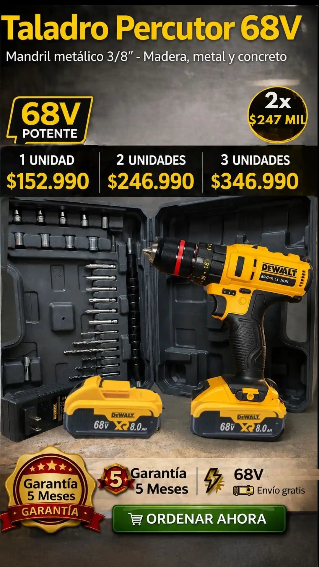 Taladro Percutor 68V con madril metalico