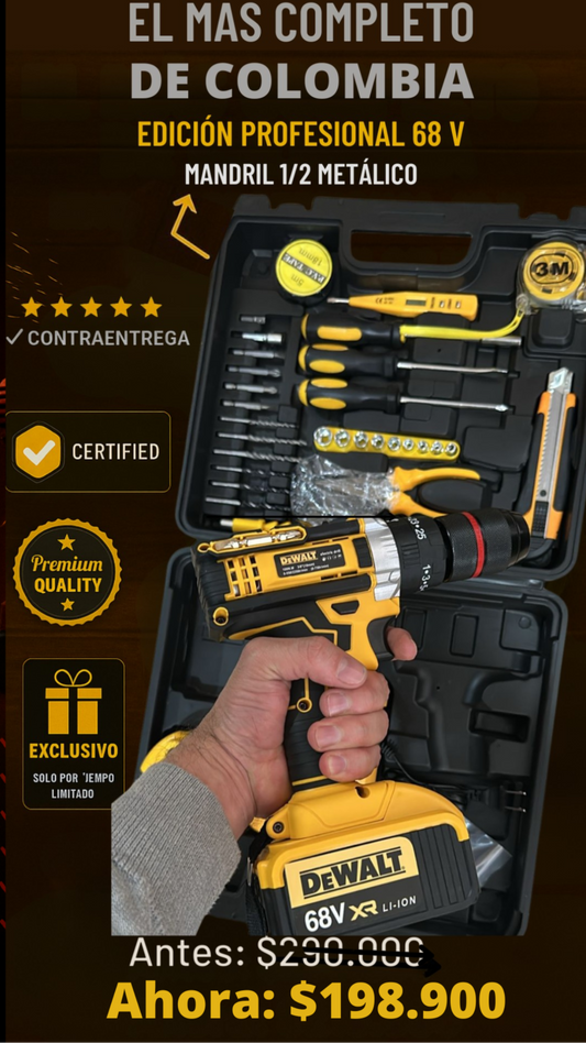 🔥 Potencia Real 68V | 1/2" Mandril Metálico 💪 + 34 Accesorios Premium 🧰
