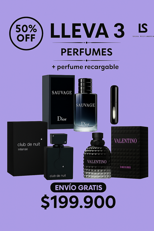 ✨ TRÍO DE PERFUMES EXCLUSIVOS ✨ (Dior Sauvage + Club de Nuit + Valentino Born in Roma) + 🎁 Perfumero de Regalo