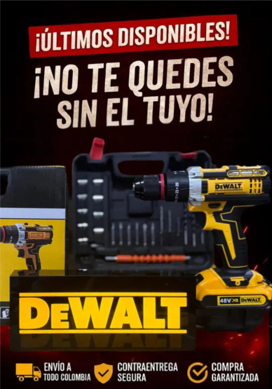 Taladro 48V Taladro Dewalt Percutor + kit Herramientas  GRATIS   + ENVÍO GRATIS —  Solo por Tiempo Limitado