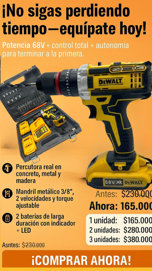 Taladro Inalámbrico DEWALT 68V – Potencia, Calidad y 2 Kits Incluidos ⚙️