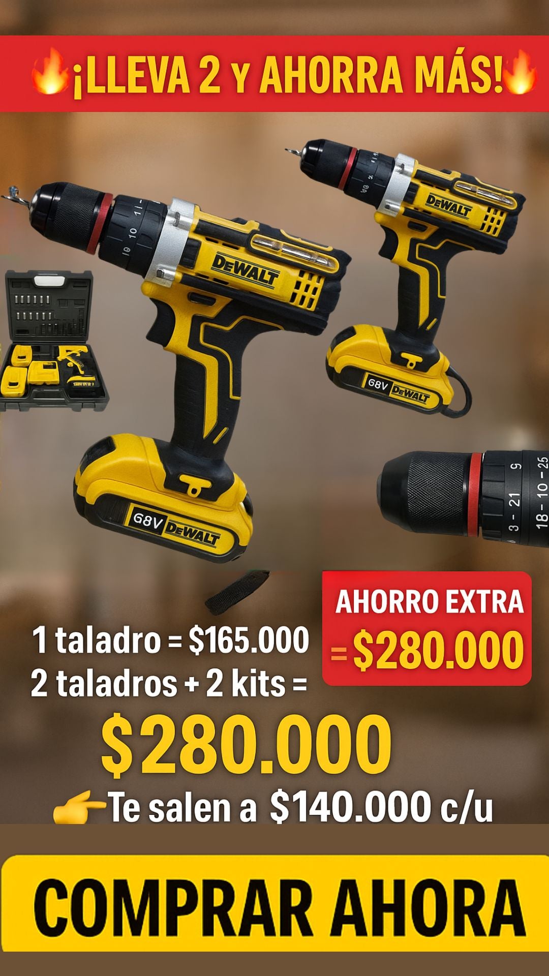 Taladro Inalámbrico DEWALT 68V – Potencia, Calidad y 2 Kits Incluidos ⚙️