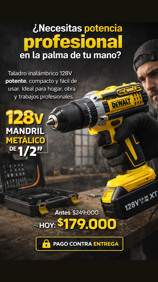Taladro de 128V: Taladro Percutor con Mandril Metálico de 1/2”