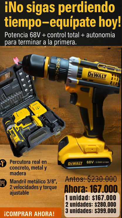 💪 Potencia DEWALT 68V – percutor madril metalico de acero⚙️