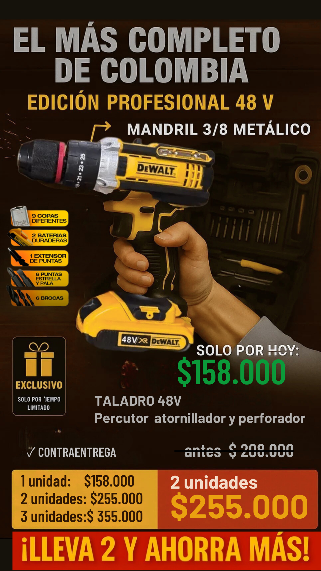 48V Power Pro: Taladro Percutor con Mandril Metálico y Kit Completo