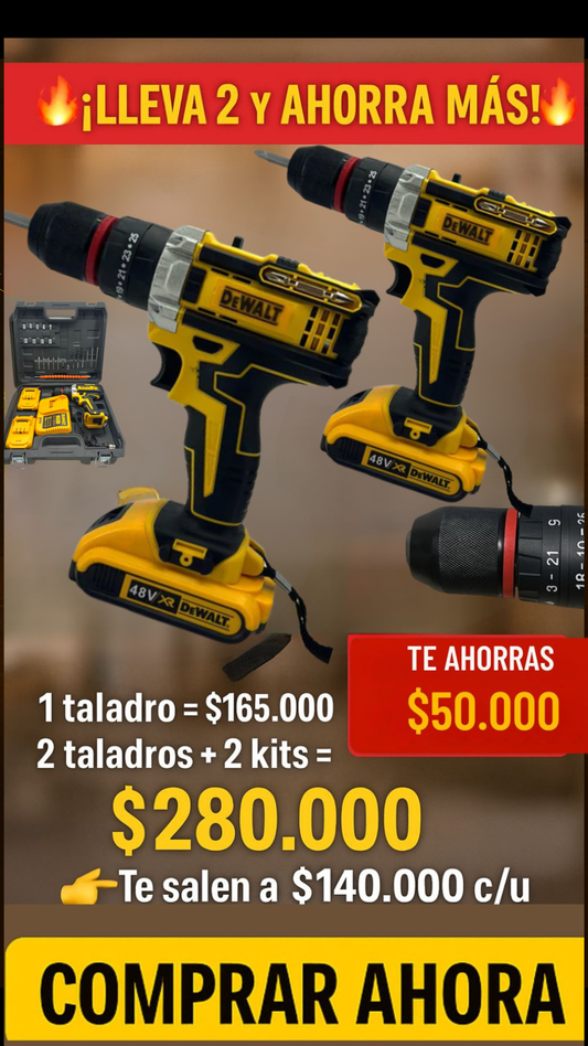 Taladro 48V Taladro Dewalt Percutor + kit Herramientas  GRATIS   + ENVÍO GRATIS —  Solo por Tiempo Limitado