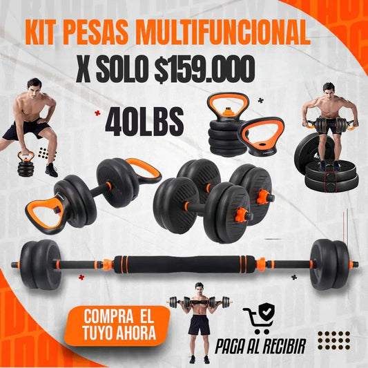Kit Mancuernas 20kg 8 Discos Manc Rusa + guantes + muñequeras