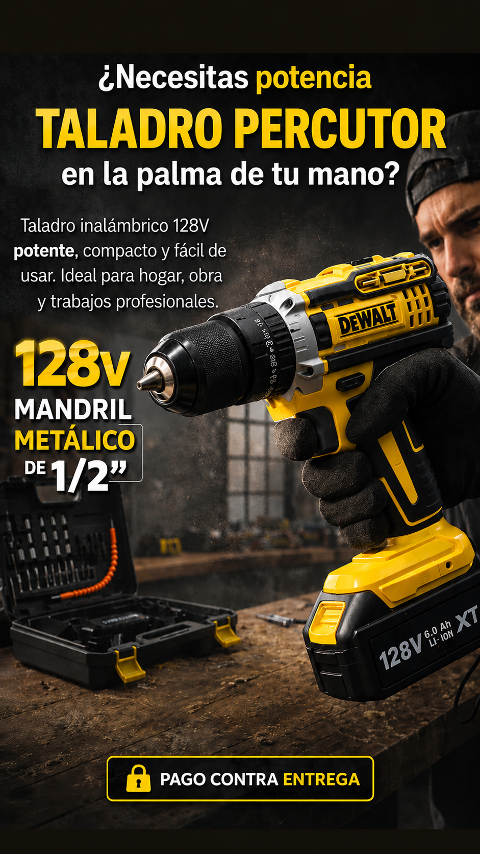Taladro de 128V Percutor con Mandril Metálico de 1/2”